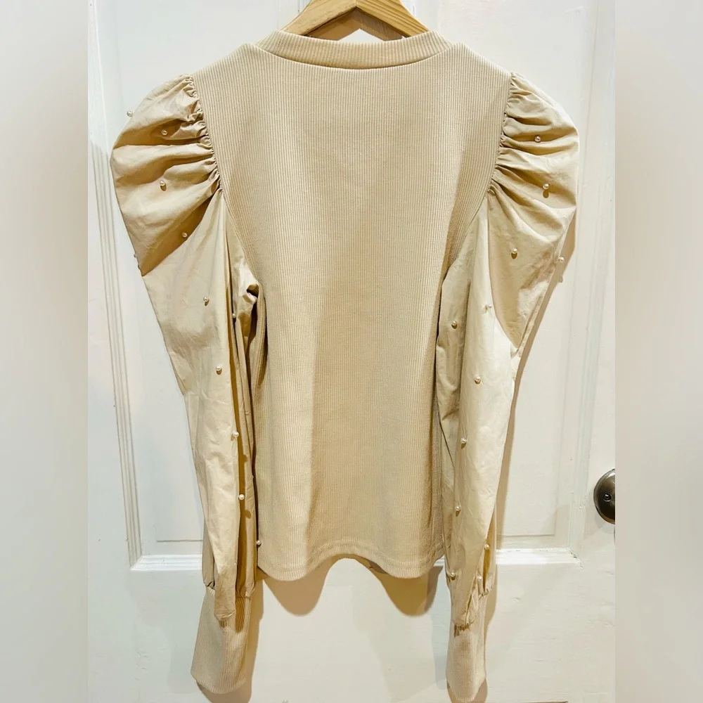 Anthropologie Dolan Cream Puff Sleeve Top Pearls Romantic Cottagecore Size XS